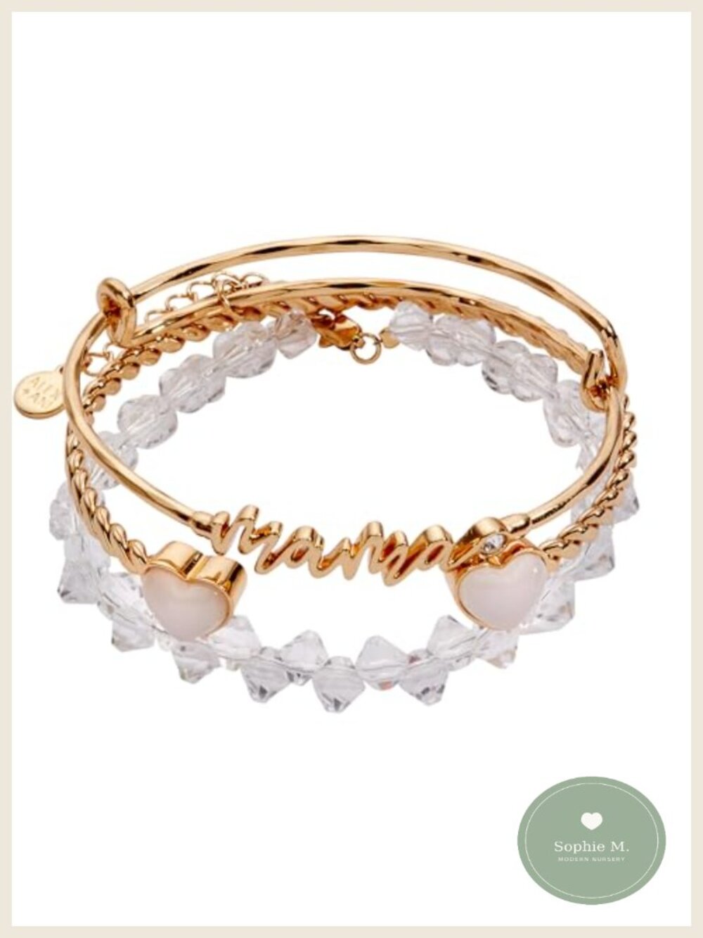 Expandable Wire Bangle Set French Rope Cuff Crystal Heart